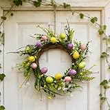 35cm Osterkranz mit Eiern für Haustür, Künstliche türkranz Ganzjährig frühling, Osterei Kranz Hasenförmiger Wandkranz Frühlingskranz für Osterdeko, Frühlingsdeko, Heimdekoration
