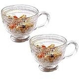 eKsdf 2er Kristallglas Kaffeebecher Latte Macchiato Gläser mit Henkel Große Teegläser Kaffeeglas 350ml Müslibecher für Tee,Cappuccino,Milch,Latte,Joghurt