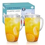 HEFTMAN Wasserkrug mit Deckel - 2 Stück Wasserkrug 2l für Cocktails, Saft, Eistee - Ideal Für Grillabende, Partys, Camping und Den Täglichen Gebrauch - Karaffe Kunststoff Pitcher Wasserkanne