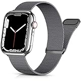 PIOWNN Metall Armband kompatibel mit Apple Watch Armband 44mm 45mm 49mm 42mm für Damen Herren, Edelstahl Ersatzarmband mit Magnetverschluss für iWatch Series 9 8 7 SE 6 5 4 3 2 1 Ultra, Grau