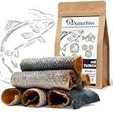 Naturbiss Lachshaut mit Fleisch Hund 7 Stück (10cm) – Omega 3-öl Fischhaut, Hundesnacks Lachs – Hypoallergen, Getreidefrei – Natürliche Fisch Leckerlis, Monoprotein Kaurollen zur Zahnpflege und Fell