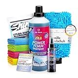 Dr. Wack A1 Power Foam Shampoo (1L) - Vorreiniger Shampoo Set inkl. Waschhandschuh, Mikrofasertücher & high End Spray Wax - Auto waschen, Außen Reinigung, Versiegelung, Lackreiniger | 7-teilig