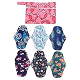 Hoement 7 Stück Wiederverwendbare Sanitäreinlagen aus Bambus kohlefasern Mittlere Atmungsaktiv und Portabel Weiche Stoffbinden für Damen für Alltag Reisen und Sport