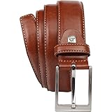 LINDENMANN Leder-Gürtel Herren 35 mm breit, Gürtel Herren Vollledergürtel, cognac/grau/weiss, Größe/Size:105, Farbe/Color:braun