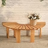 Baumbank aus massivem Holz, umlaufende Bank, Gebogene Bank, rückenfrei, wetterfest, Lange Lebensdauer, halbrunde, für Hof, Veranda, Rasen, Terrasse, Garten im Freien(Wood)
