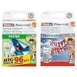 tesa Powerstrips POSTER Big Pack - Doppelseitige Klebestreifen für Poster und Plakate - 96 Stück & Powerstrips transparent Deko - doppelseitige Klebestreifen für leichte Dekorationen