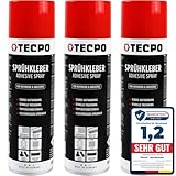 TECPO Sprühkleber 3x 500ml, Industriekleber, Stark haftend, Schnelle Trocknung, Hohe Temperaturbeständigkeit, Vielseitig für Textilien, Leder, Schaumstoffe, Dämmmaterialien, PVC, Papier