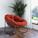 Outdoor Schaukelstuhl mit Kissen,Grand patio Schaukelstuhl,Garten Schwingsessel,Relaxstuhl mit gepolsterter,Handgeflochten,Max Belastung 113 kg-für Garten,Schlafzimmer,Wohnzimmer,Veranda (Orange)