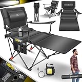 KESSER® Campingliege Campingstuhl 2in1 bis 160kg | Feldbett klappbar | Campingbett faltbar extra breit | Campinglicht & Getränkehalter + Aufbewahrungstasche & Transporttasche | Angelliege verstellbar