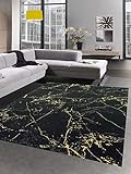 Teppich Wohnzimmer Designerteppich Marmor Optik schwarz Gold Größe 120x170 cm