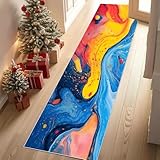 Jijliczc Farbe Malerei Flüssigkeit Teppich Läufer 60x150 cm Handgezeichnet Kunst Teppiche rutschfest Waschbar Bettumrandung Schlafzimmer, Teppichläufer für Küche, Flur, Eingangsbereich