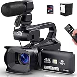 Videokamera 4K Camcorder 64MP 60FPS 18X Digitalzoom Autofokus Vlogging Kamera für YouTube, HD Webcam Camera WiFi mit 4500mAh Akku, SD-Karte, Stabilisator, Mikrofon und 2,4G Fernbedienung