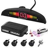 AUTOUTLET Einparkhilfe Parksensoren PDC Rückfahrwarner 4 Sensoren Universal Auto Rückwärtsparkhilfe Rückwärtsgang Audio Buzzer Alarm Kit LCD Display DC 12 V(schwarz)