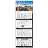 4-Monatskalender 2024 New York I Wandkalender 4 Monate I 33 x 90 cm I mehrsprachig D/GB/F/ES I Jahresplaner mit Schieber Mehrblatt-Kalender Skyline Architektur Schlicht I tr_187