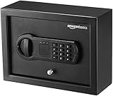 Amazon Basics – Safe, klein, schlank, für Schreibtischschublade, mit programmierbarem elektronisch Tastenfeld, schwarz, 30 cm B x 21.8 cm T x 11.2 cm H