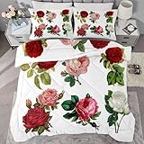 buyluhn Bettdecke 240x220 Blumen Ohne Bezug Nutzbar, 4 Jahreszeiten Bettdecken Anlage Große Steppdecke Microfaser Ganzjahresdecke，Waschbar Bettzeug mit 2 Kissenbezug für Sommer Winter Doppelbett