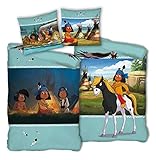 Tex idea Yakari der kleine Indianer Wende Bettwäsche-Set 135 x 200 80 x 80cm, 100% Baumwolle in Linon Qualität Beste Freunde
