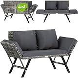 Casaria® Gartenbank Polyrattan mit Liegefunktion Wetterfest...