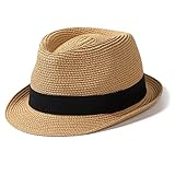 Hcimooy Damen Strohhut mit kurzer Krempe Panama Fedora Beach Sun Trilby Hut für den Urlaub Gentlemen Roll Up Sommerhut