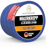 MEISTERWERK Malerkrepp für Malerarbeiten (OHNE RÜCKSTÄNDE) - 165 Meter Kreppband (24mm Breite) - Rutschfestes Abklebeband für sauberes Renovieren, Streichen & Lackieren