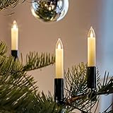 hellum Weihnachtsbaum Lichterkette LED-Filament, Made in Germany, Schaftkerzenkette mit Clip, 30 Lichter, beleuchtete Länge 20,3 m, Kabel grün, warmweiß, für Innen, teilbarer Stecker