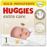 Huggies Babywindeln für Neugeborene Newborn Größe 1, 100 Windeln (2x50), Halb-Monatsbox