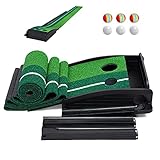 Golf Auto Rückkehr Puttingmatte, fisca Golf Trainer Putting Matte Indoor Outdoor Putting Trainer Matte mit 6 Golfbälle, für Zuhause Büro Gym