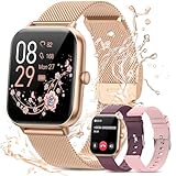 RUXINGX 2024 Smartwatch Damen, 1,83' Armbanduhr mit Telefonfunktion 3 Armband, Menstruationszyklus Herzfrequenz Schlafmonitor SpO2 IP68 Sportuhr Fitness Tracker Schrittzähler für iOS Android Roségold