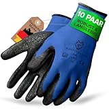 WOLFSFELLER 10 Paar robuste & komfortable Handschuhe Arbeitshandschuhe Herren Gr 9 - Arbeitshandschuhe Damen - Gartenhandschuhe Herren - Mechaniker Handschuhe Herren mit Latex Beschichtung