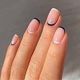 24 Stück Press on Nails Kurz - Full Cover Quadratisch Fake Nägel - Fingernägel zum Aufkleben - Für Frauen ＆ Mädchen (Black White French, 24 Pcs)