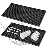 Neerow 2 Stück Barmatte, 30 x 15 cm Abtropfmatte Geschirr, Abtropfmatte Spüle Hitzebeständiges Rutschfestes, für Bar, Club, Küche, Restaurants, Café Schwarz