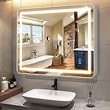 Meidom Badspiegel mit Beleuchtung 80x60cm Anti-Beschlag 3 Farbtemperatur Licht Badezimmerspiegel mit Aluminiumrahmen Touch Schalter, Vertikale und Horizontale Aufhängung, IP44 Energiesparend Silber