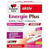 Doppelherz Energie Plus Koffein + Taurin + B-Vitamine DIRECT – Mit Vitamin B1, B5 (Pantothensäure) und B12 als Beitrag zum Energiestoffwechsel – 20 Portionsbeutel