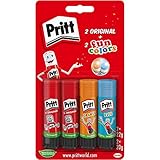 Pritt Klebestift, sicherer und kinderfreundlicher Kleber für Kunst und Bastelarbeiten, starker Klebstoff für Schule & Bürobedarf, 2x22g original und 2 x 20g bunte Pritt Stifte (blau, orange), 9H PTFCS