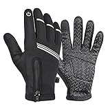 HIKENTURE-Fahrradhandschuhe-Superwarme Winddichte rutschfeste MTB-Handschuhe mit Touchscreen-Funktion Schwarze Vollfinger Winterhandschuhe für Herren und Damen Radsporthandschuhe Winter und Herbst-XL