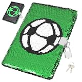 Housoutil Fußball-Pailletten-Tagebuch Mit Schloss Fußball-Muster-Tagebuch Grünes Kindertagebuch Für Jungen Kinder Und Mädchen