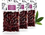 Lamda Estate - schwarze griechische Oliven Kalamata mit Stein | eingelegte frische Kalamon Olive Vakuum 3x 250g