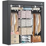 KESSER® Kleiderschrank Stoffschrank Stabil mit Kleiderstange & Ablagen, Inkl. 5X Kleiderbügel, Stoff Faltschrank für Schlafzimmer, Ankleidezimmer Garderobe mit Kleiderständer 150x45x175cm Anthrazit