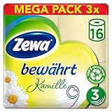 Zewa bewährt Kamille Toilettenpapier, weiches WC-Papier 3-lagig mit angenehmen Kamillen-Duft, 1 x Vorratspack mit 48 Rollen (3 x 16 Rollen)