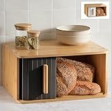 Praknu Brotkasten Groß aus FSC® Holz mit Schiebetür - Brotaufbewahrung 40x28cm - Platzsparend und stilvolle Brotbox für längere Frische - Schwarz