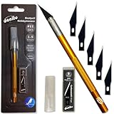 DONILU® Skalpell/Hobbymesser Set inkl. 6x SK5 Black Premium Ersatzklingen mit Schutzkappe - Bastelmesser, DIY, Skalpell, Messer, Schnitzmesser zum Basteln, Plotter, Cuttermesser Zubehör - [Gold]