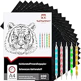 Raimarket 200 Blätter Schwarzes Kohlepapier, Transferpapier | Zeichnen von Entwürfen mit pauspapier | Premium-Qualität Graphitpapier