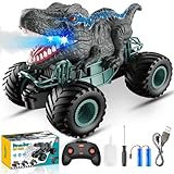 HappyGoLucky Monstertruck Ferngesteuertes Auto ab 3 4 5 6 7 8 Jahre, Dinosaurier Spielzeug ab 3-10 Jahre Junge, RC Auto mit Sprühnebel, Musik, LED-Leuchten, Weihnachten Geschenk Kinder Junge