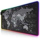 CSL-Computer – XXL RGB Gaming Mauspad – LED Schreibtischunterlage – 900 x 400 mm Übergröße – XXL Mauspad – LED Multi Color – 11 Beleuchtungsmodi – 7 LED-Farben plus 4 Effektmodi – waschbar – Weltkarte