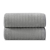 2-teiliges Handtuch-Set, 40,6 x 78,7 cm, ultraweiches Badezimmer-Handtuch mit Aufhängeschlaufen, 100 % Mikrofaser, sehr saugfähiges, schnell trocknendes Handtuch für den täglichen Gebrauch, graues
