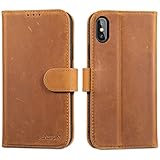 LENSUN Echtleder Hülle für iPhone XS, iPhone X Handyhülle [Echtes Leder][Magnetverschluss][RFID Schutz] Handytasche Lederhülle Kompatibel mit iPhone X/XS - Vintage Braun