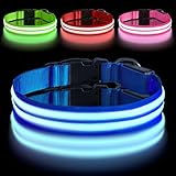 AUAUY Leuchthalsband Hund, Hundehalsband Leuchtend Aufladbar mit 3 Beleuchtungsmodi, Einstellbar Blinklicht Sicherheit Halsband, LED Hundehalsband Wasserdicht für Kleine Mittlere Große Hunde, Blau-L