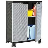 JUNZAI Kunststoffschrank, Lagerschrank, Kunstoffschränke, Putzmittelschrank, Geräteschrank, Beistellschrank, Mehrzweckschrank, 68x39x92 cm Rattan-Design