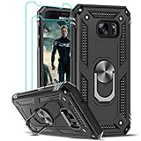 LeYi Hülle für Samsung Galaxy S7 Ständer Handyhülle mit 2 Panzerfolie Schutzfolie,Militär Standard Stoßfest Case Metall Ring Handy Hüllen Outdoor Schutzhülle für Samsung Galaxy S7 Cover Jungen Schwarz