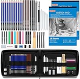 Shuttle Art Zeichenset, 52-teiliges professionelles Zeichenstifte Set, Malset mit Graphitstift, Kohlestift, Skizzenbuch, Handtasche mit Reißverschluss, für Erwachsene und Kinder geeignet